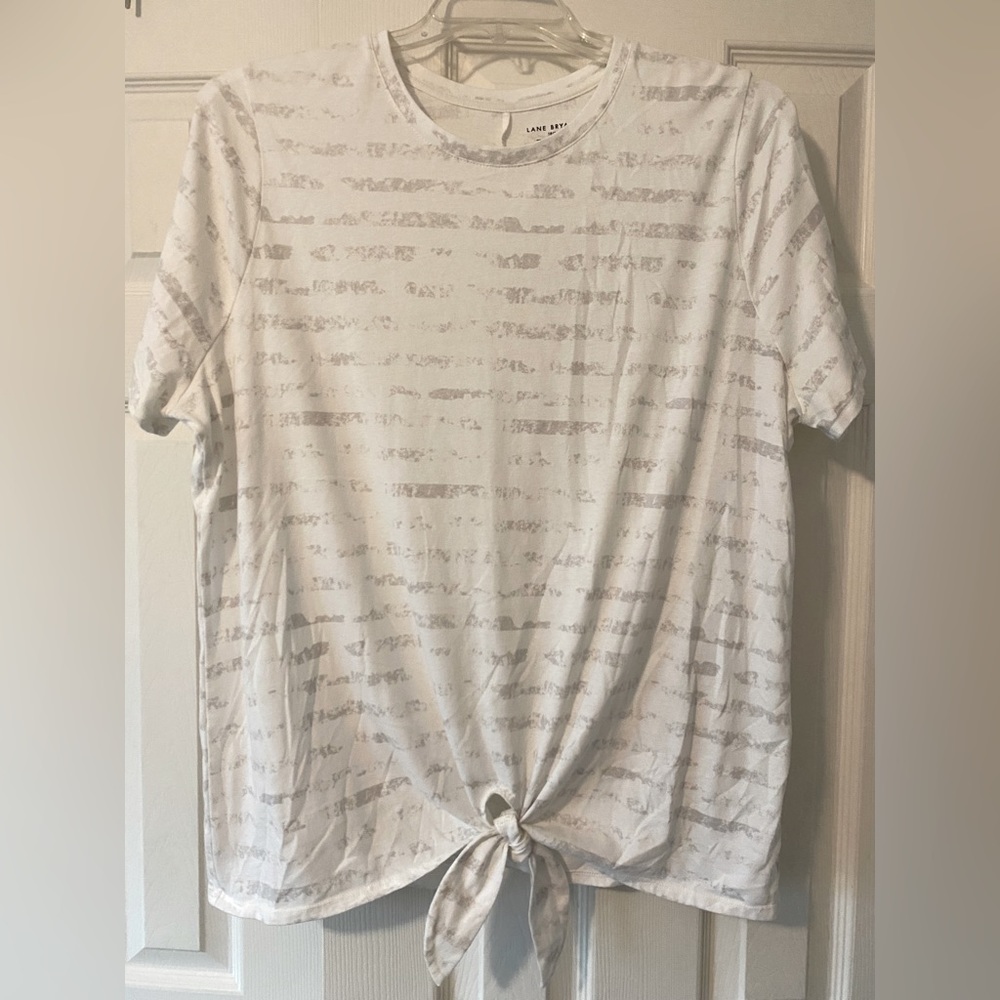 Lane Bryant Women’s Front Tie Grey & White Striped T-Shirt